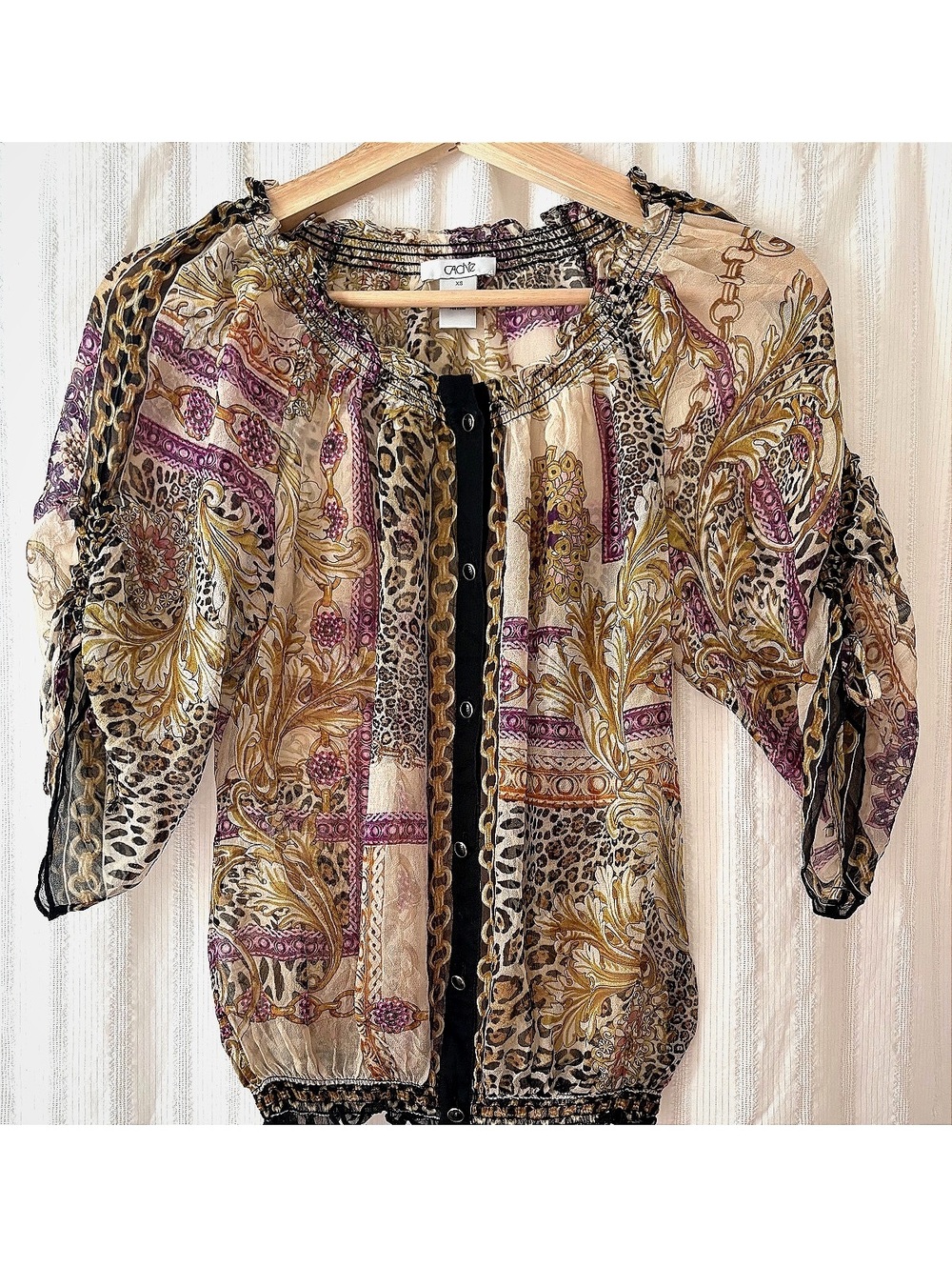 Caché 100% Silk Blouse with Baroque and Leopard Print XS #luxury #mobwife